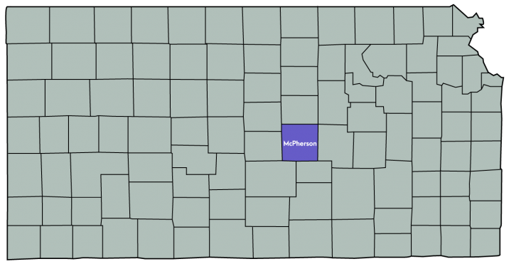 Kansas Map Featuring the following counties: McPherson